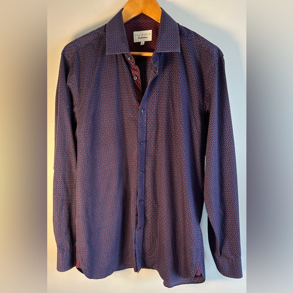 Ted Baker Endurance Men’s Dress Shirt Dark Purple Blue Paisley Cotton Size 16